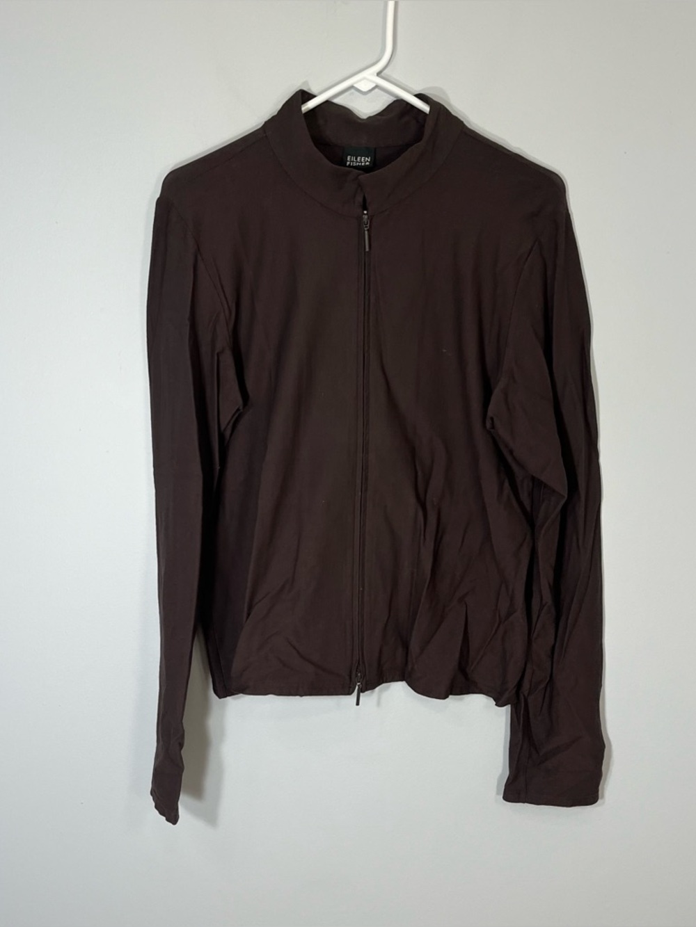 Eileen Fisher Sweater Womens Medium Brown Full Zip Cardigan Jacket Mock Neck